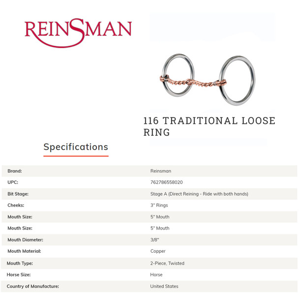 product variation CIRCLE Y Reinsman Traditional Loose Ring Training Bit (116) image