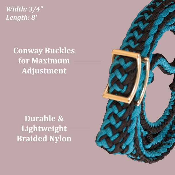 product variation CIRCLE Y Knotted Teal/Black Nylon Barrel Reins (6182TB) image