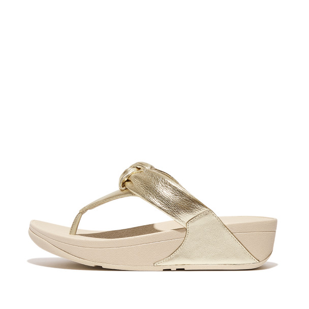 product variation FITFLOP Women's Lulu Padded-Knot Metallic-Leather Platino Toe-Post Sandals (HN8-675) image