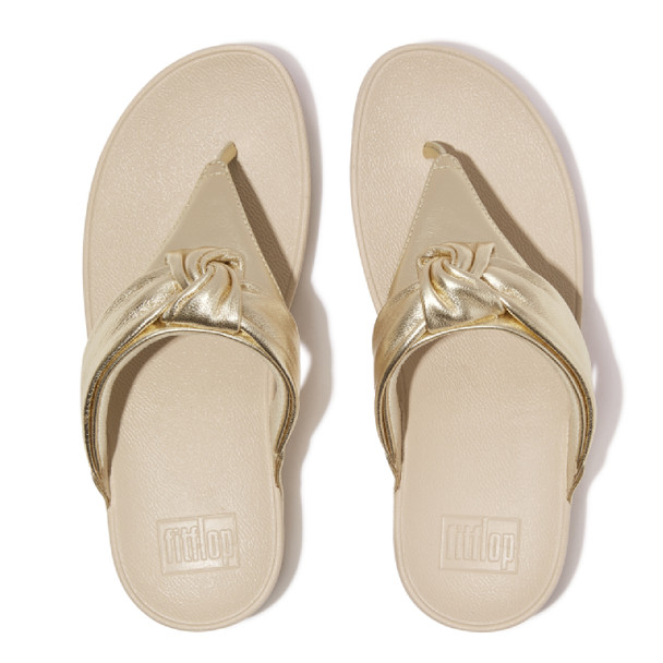 product variation FITFLOP Women's Lulu Padded-Knot Metallic-Leather Platino Toe-Post Sandals (HN8-675) image