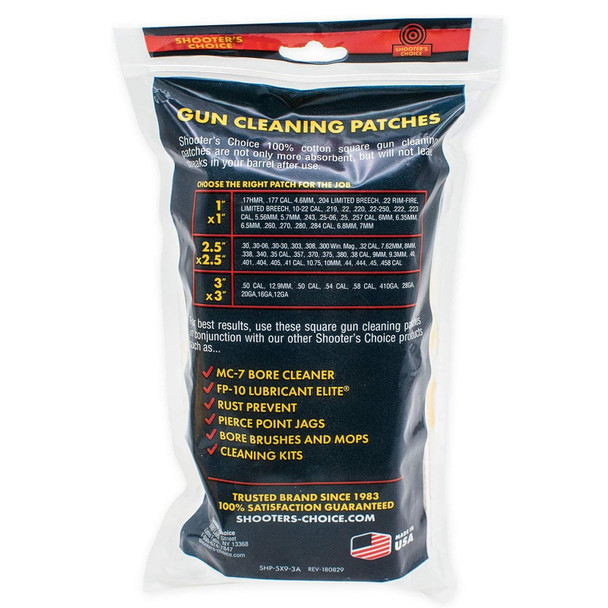 product variation SHOOTERS CHOICE 3in Cotton 100-Pack Gun Cleaning Patches (SHF-919SQ-100) image