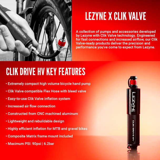product variation LEZYNE Clik Drive HV Black/Red Hand Pump (1-MP-CLKHV-V104) image