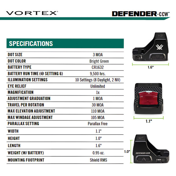 product variation Defender-CCW 3 MOA Micro Green Dot Sight image