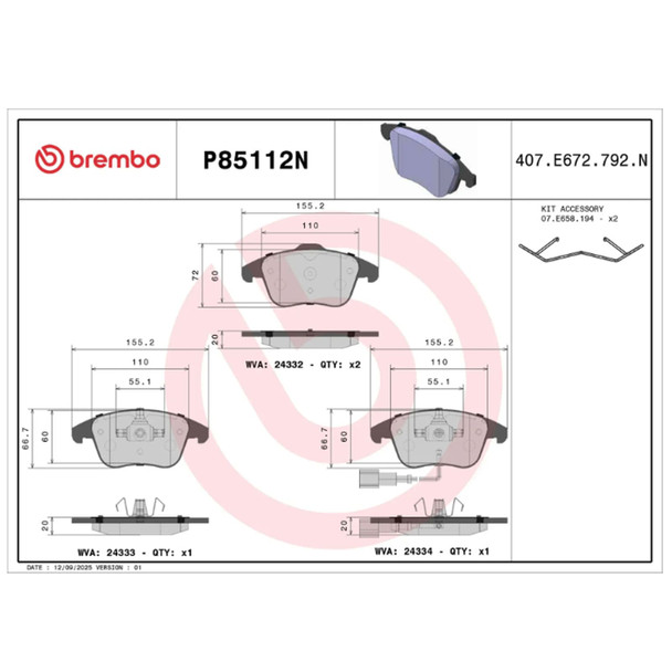 product variation BREMBO Prime Ceramic Brake Pad (P85112N) image