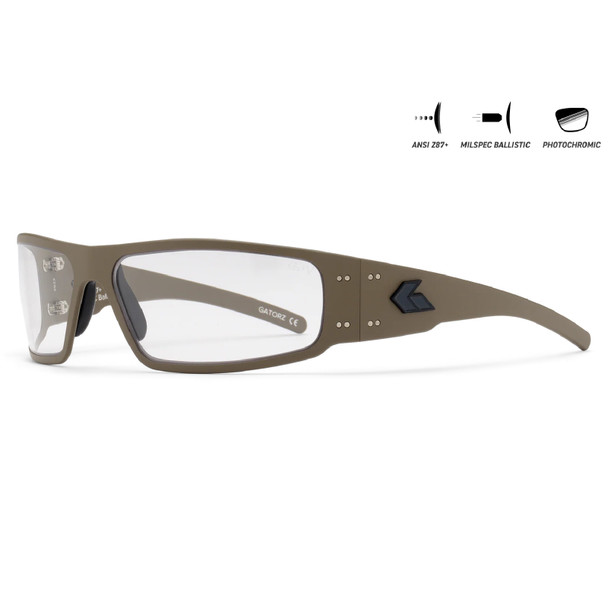 product variation Tan w/Black Logo Frame / ANSI Z87.1+ MILSPEC Ballistic Inferno Photochromic w/Anti-Fog Lenses | VLT - 15-81% image