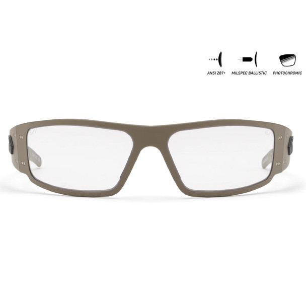 product variation Tan w/Black Logo Frame / ANSI Z87.1+ MILSPEC Ballistic Inferno Photochromic w/Anti-Fog Lenses | VLT - 15-81% image