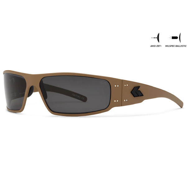 product variation Tan w/Black Logo Frame / ANSI Z87.1+ MILSPEC Ballistic Smoke w/Anti-Fog Lenses | VLT - 17% image