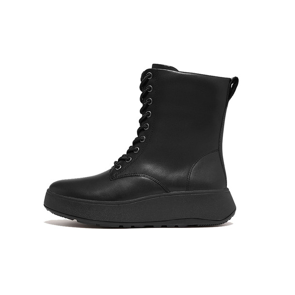 product variation Open Box (Damaged package): FITFLOP F-Mode Leather Lace-Up Flatform Ankle Boots, Color: All Black, Size: 9 (GM4-090-070) image