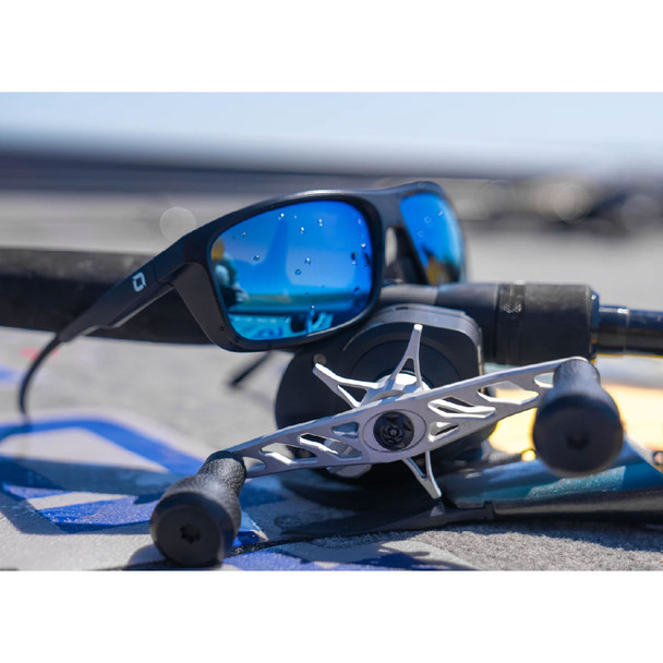 product variation OPTIC NERVE Unisex Cuda Matte Black Frame with Polarized Amber Lens Blue Flash Mirror Sunglasses (22821) image