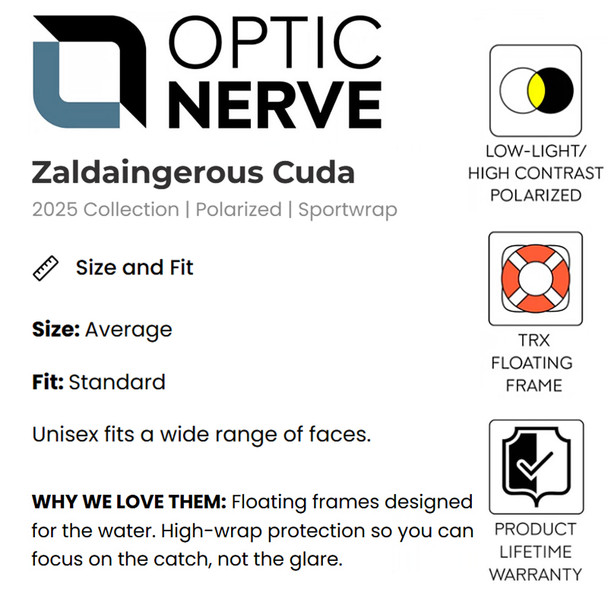 product variation OPTIC NERVE Unisex Cuda Matte Black Frame with Polarized Amber Lens Blue Flash Mirror Sunglasses (22821) image