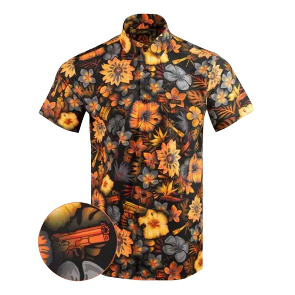 product variation RETRO RIFLE Men's Tropical Fields Gray/Orange Button Down Shirt (85153101) image