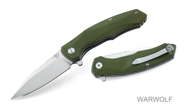 product variation BESTECH KNIVES Warwolf 3.5in D2 Stonewash/Satin Blade Army Green G10 Folding Knife (BG04B) image