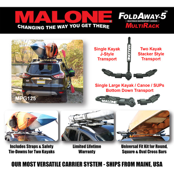 product variation MALONE AUTO RACKS FoldAway-5 Folding 1 or 2 Kayak/SUP/Canoe Carrier Multi Rack (MPG125) image
