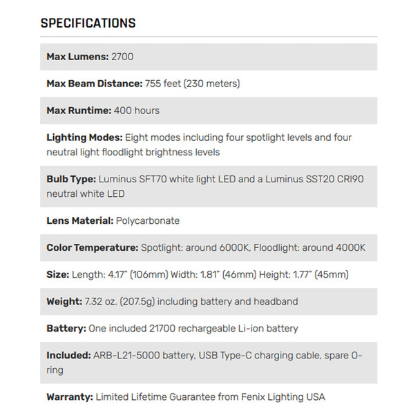 product variation FENIX HM71R 2700 Lumens Black Rechargeable Headlamp (HM71R) image