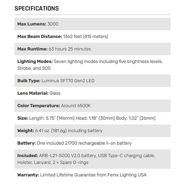 product variation FENIX RD36R ACE 3000 Lumens Rechargeable Flashlight (FX-PD36R-ACE) image