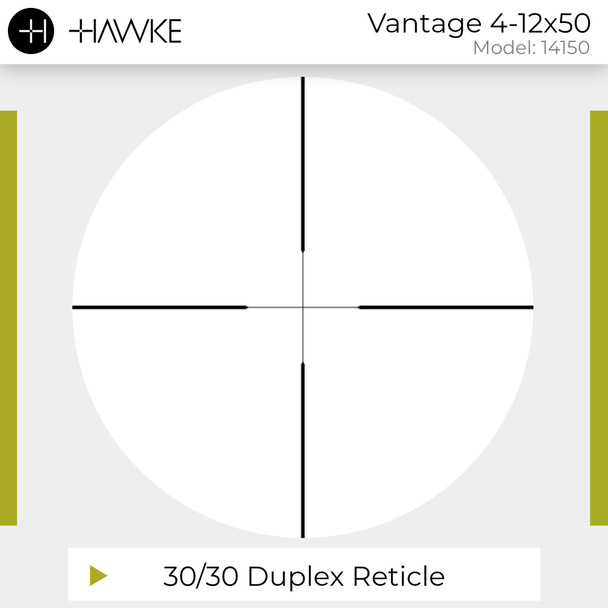 product variation HAWKE Vantage 4-12x50 30/30 Duplex Reticle Riflescope w/ Match Mount 1in Medium Weaver Scope Rings and GRITR Microfibre (14150+22113+GRIT-MF) image