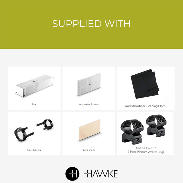 product variation HAWKE Vantage 4-12x50 30/30 Duplex Reticle Riflescope w/ Match Mount 1in Medium Weaver Scope Rings and GRITR Microfibre (14150+22113+GRIT-MF) image