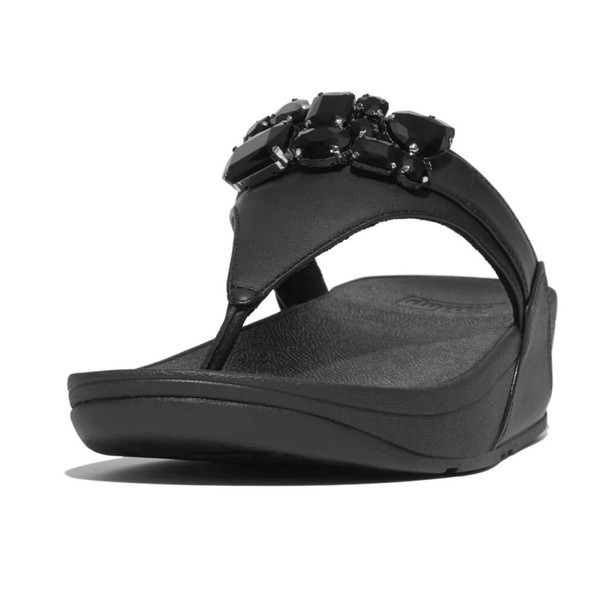 product variation Open Box (Damaged package): FITFLOP Lulu Jewel-Deluxe Leather Toe-Post Sandals, Color: Black, Size: 7 (HU7-001-050) image