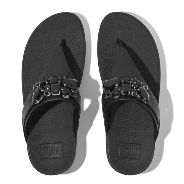 product variation Open Box (Damaged package): FITFLOP Lulu Jewel-Deluxe Leather Toe-Post Sandals, Color: Black, Size: 7 (HU7-001-050) image