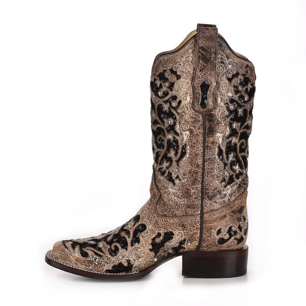 product variation Open Box (Damaged package): CORRAL LD BROWN INLAY & FLOWERED EMBROIDERY & STUDS & CRYSTALS SQ TOE, Size: 9, Width: M (A3648-LD-M-9) image