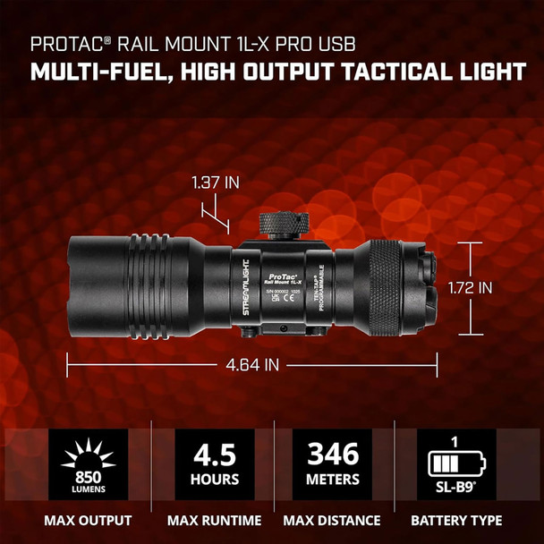 product variation STREAMLIGHT ProTac Rail Mount 1L-X USB Pro 850 Lumens Black Tactical Light (89025) image