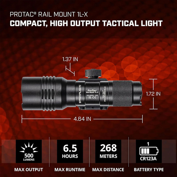 product variation STREAMLIGHT ProTac Rail Mount 1L-X 500 Lumens Black Tactical Light (89026) image