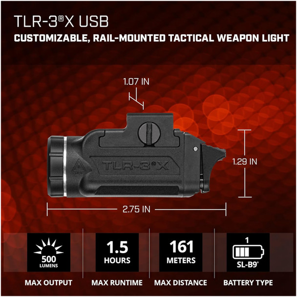 product variation STREAMLIGHT TLR-3X 500-Lumen Black USB Tactical Weapon Light for 1913 Slim Handguns (59103) image
