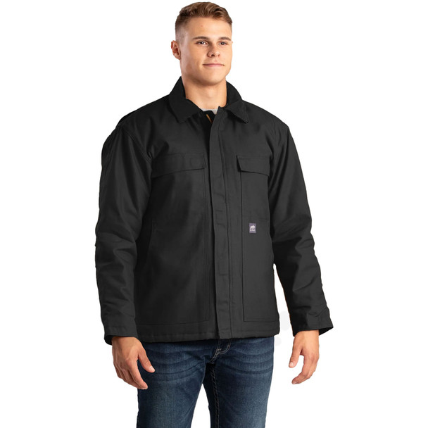 product variation Berne CH416 Heritage Black insulated chore coat with knit cuffs and brass zipper  image
