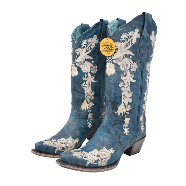 product variation Open Box (Great condition, limited use): CORRAL Ld Navy Blue Studs & Floral Embroidery & Crystals, Size: 8.5, Width: M image