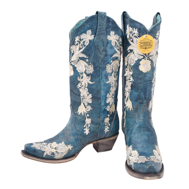 product variation Open Box (Great condition, limited use): CORRAL Ld Navy Blue Studs & Floral Embroidery & Crystals, Size: 8.5, Width: M image