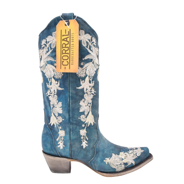 product variation Open Box (Great condition, limited use): CORRAL Ld Navy Blue Studs & Floral Embroidery & Crystals, Size: 8.5, Width: M image