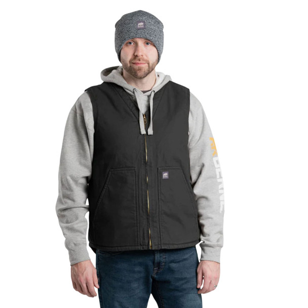 product variation Berne VW531 Black sherpa-lined washed duck V-neck vest with large patch pockets image
