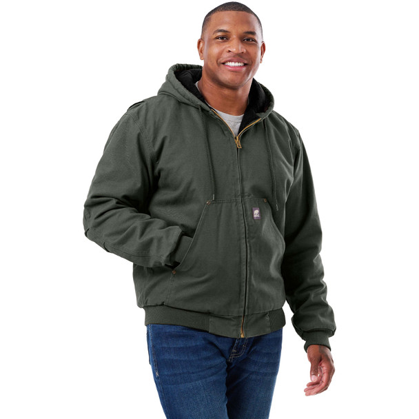 product variation Berne HJ375 Moss Heartland washed duck hooded work jacket with knit storm cuffs image