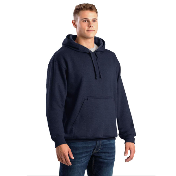 product variation Berne SP418 Navy hooded pullover sweatshirt with concealed zip pouch pocket image