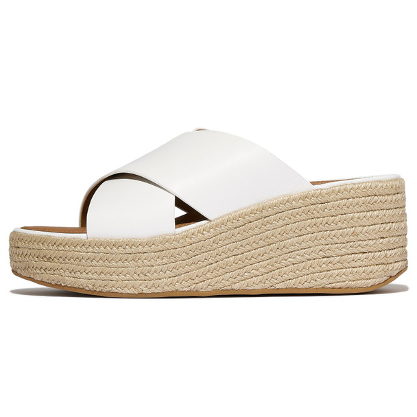 product variation Open Box (Damaged package): FITFLOP Platfforms Espadrille Leather Wedge Cross Slides, Color: Urban White, Size: 10 (A5K-194-080) image