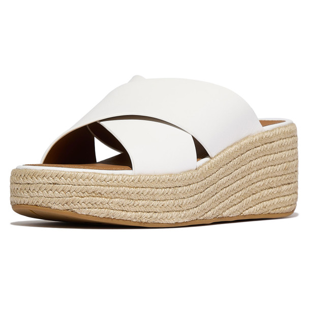 product variation Open Box (Damaged package): FITFLOP Platfforms Espadrille Leather Wedge Cross Slides, Color: Urban White, Size: 10 (A5K-194-080) image
