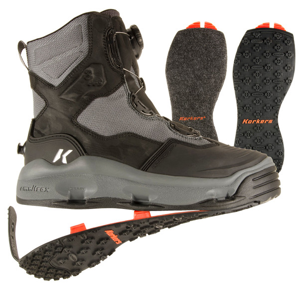 product variation Open Box (Damaged package): KORKERS Darkhorse w/ Felt & Kling-On Soles, Color: Black/Gunmetal, Size: 11 (FB4710-11) image