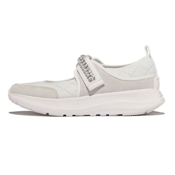 product variation Open Box (Damaged package): FITFLOP F-Mode Flow Crystal-Strap Quilted Mary Janes Shoes, Color: Urban White, Size: 9 (E21-194-070) image