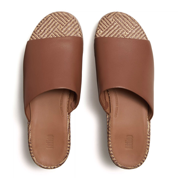 product variation Open Box (Damaged package): FITFLOP Platfforms Graphic-Weave Leather Heeled Slides, Color: Deep Tan, Size: 7 (A5N-C15-050) image