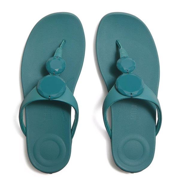 product variation Open Box (Damaged package): FITFLOP Solay Glossy-Disc Toe-Post Sandals, Color: Teal, Size: 10 (A5W-053-080) image