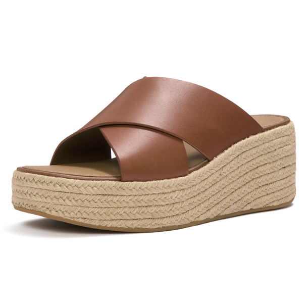 product variation Open Box (Damaged package): FITFLOP Platfforms Espadrille Leather Wedge Cross Slides, Color: Deep Tan, Size: 10 (A5K-C15-080) image