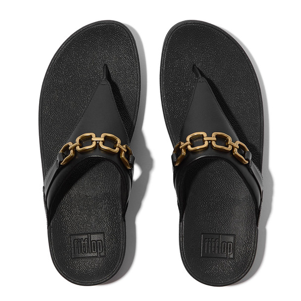product variation Open Box (Damaged package): FITFLOP Lulu Square-Chain Leather Toe-Post Sandals, Color: Black, Size: 10 (E1I-001-080) image