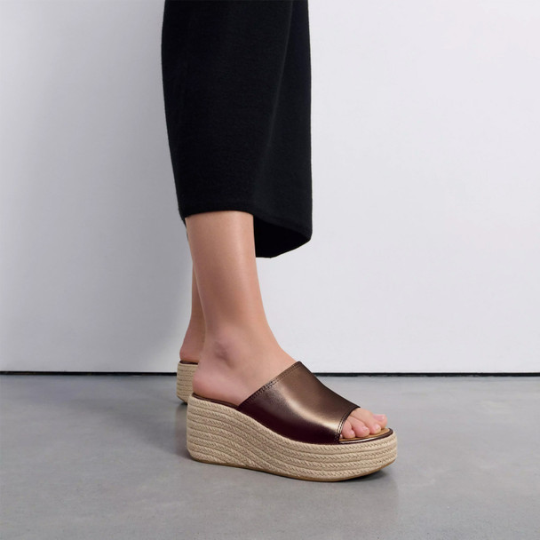 product variation Open Box (Damaged package): FITFLOP Platfforms Espadrille Leather Wedge Slides, Color: Metallic Chocolate Brown, Size: 8 (E3Y-C89-060) image