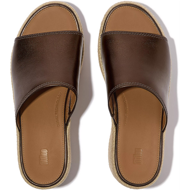 product variation Open Box (Damaged package): FITFLOP Platfforms Espadrille Leather Wedge Slides, Color: Metallic Chocolate Brown, Size: 8 (E3Y-C89-060) image