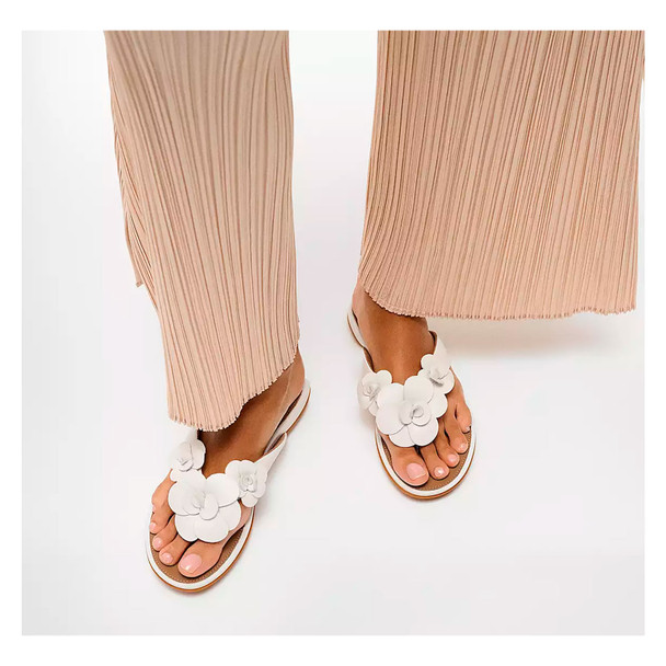 product variation Open Box (Damaged package): FITFLOP Gracie Flower Leather Flip-Flops Sandals, Color: Urban White, Size: 10 (A4A-194-080) image