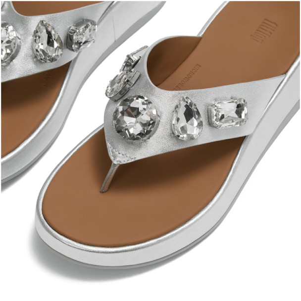 product variation Open Box (Damaged package): FITFLOP F-Mode Ultra-Jewel Leather Toe-Post Sandals, Color: Silver, Size: 8 (A2C-011-060) image