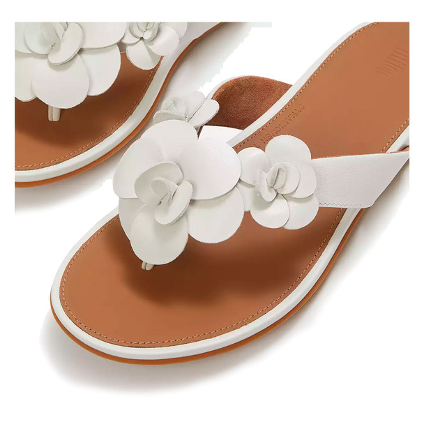 product variation Open Box (Damaged package): FITFLOP Gracie Flower Leather Flip-Flops Sandals, Color: Urban White, Size: 7 (A4A-194-050) image