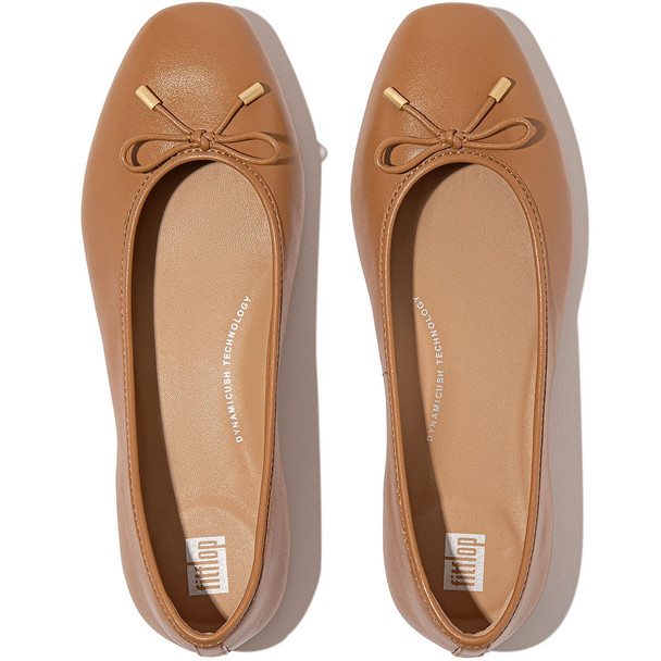 product variation Open Box (Damaged package): FITFLOP Delicato Bow Soft Leather Ballet Flats, Color: Desert Tan, Size: 11 (HX8-A69-090) image