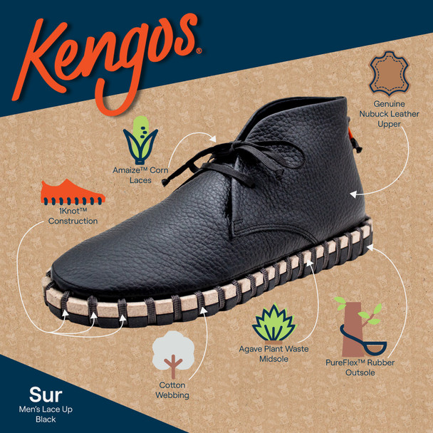 product variation KENGOS Men's Sur Nubuck Leather High Top Lace Up Black Shoe (KM1001NL-BLK) image