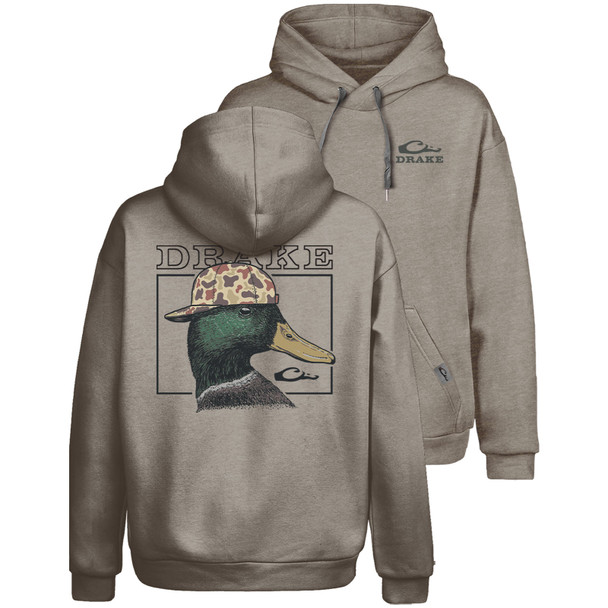 product variation DRAKE Men's Back Cap Mallard Graphic Island Fossil Light Heather Hoodie (DS1654) image